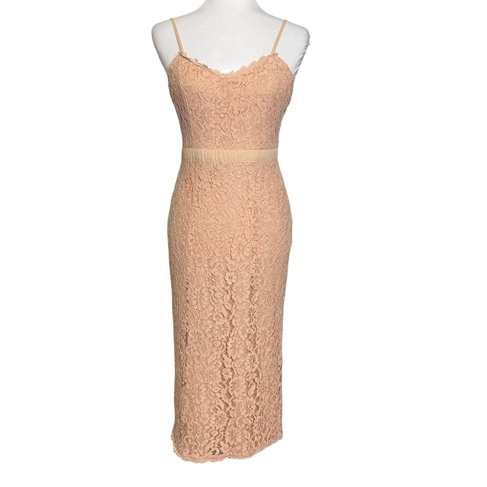 NSR Lace Midi Dress Women Size M Sheath Cocktail Soft Girl Peach Pink Romantic